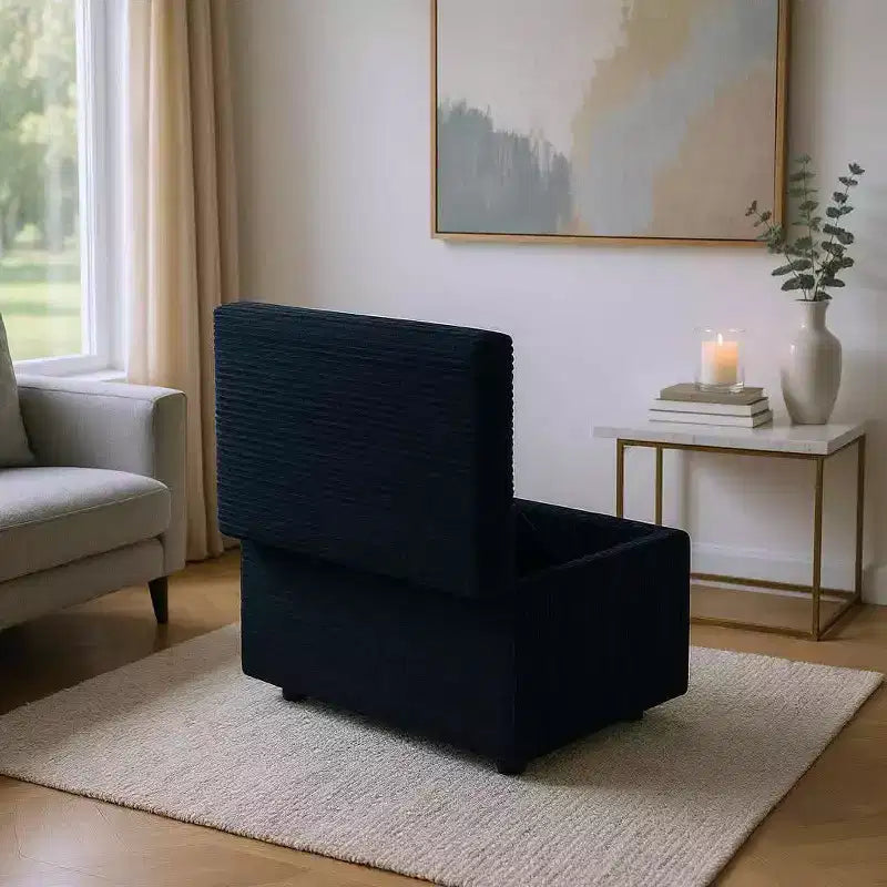 Corduroy Storage Ottoman, Soft Cushioned, Living Room