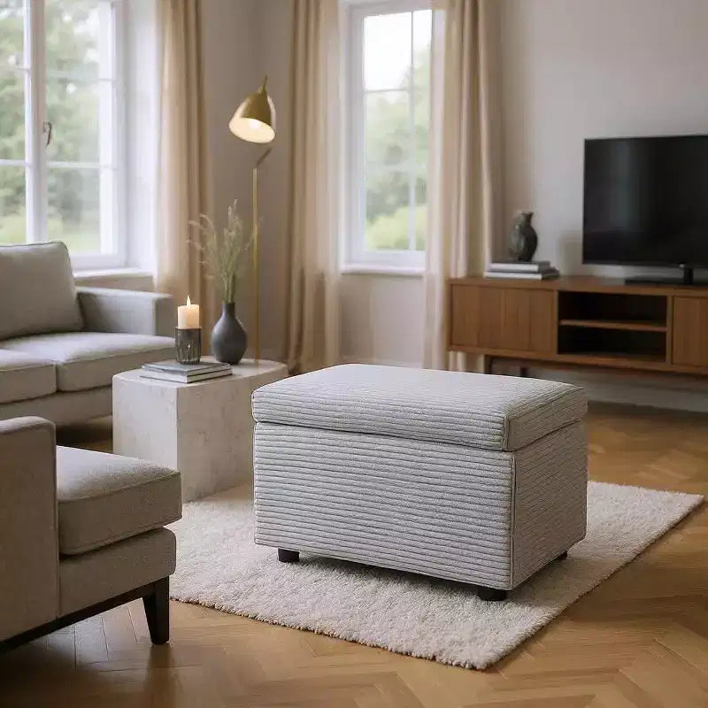 Corduroy Storage Ottoman, Soft Cushioned, Living Room