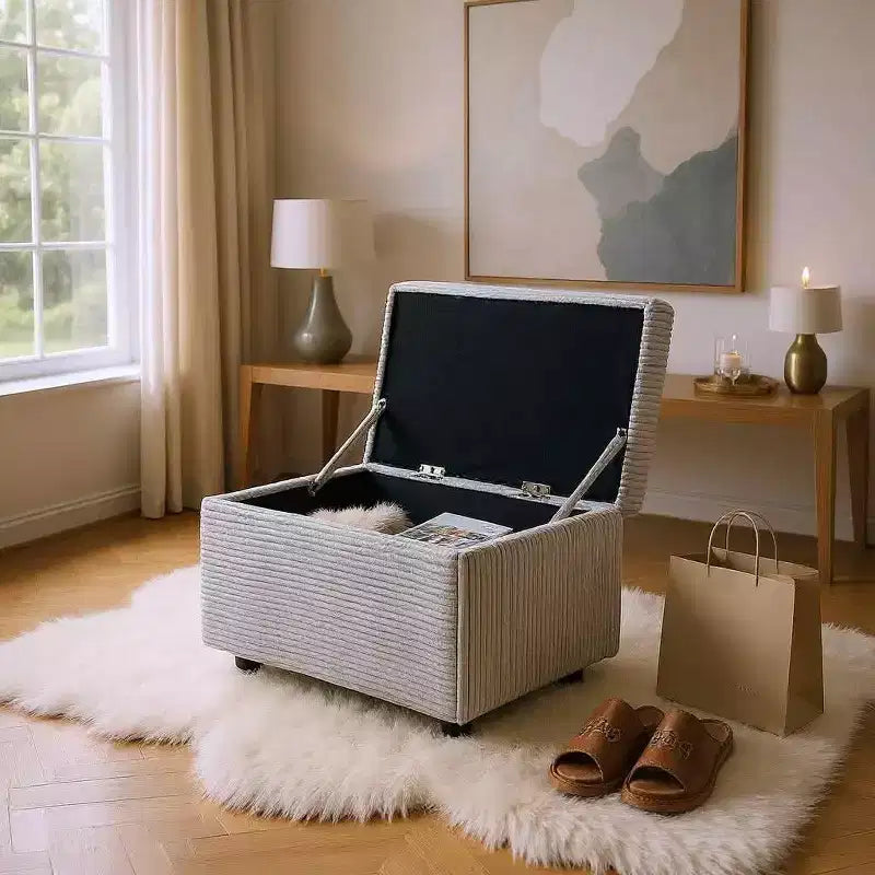 Corduroy Storage Ottoman, Soft Cushioned, Living Room