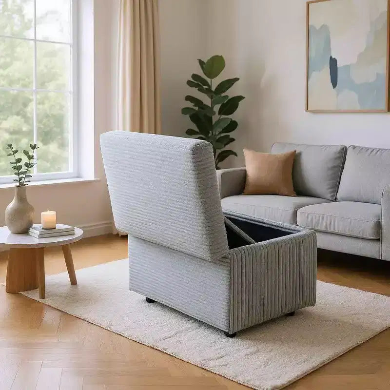 Corduroy Storage Ottoman, Soft Cushioned, Living Room