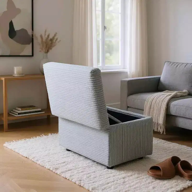 Corduroy Storage Ottoman, Soft Cushioned, Living Room