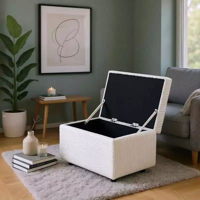 Corduroy Storage Ottoman, Soft Cushioned, Living Room