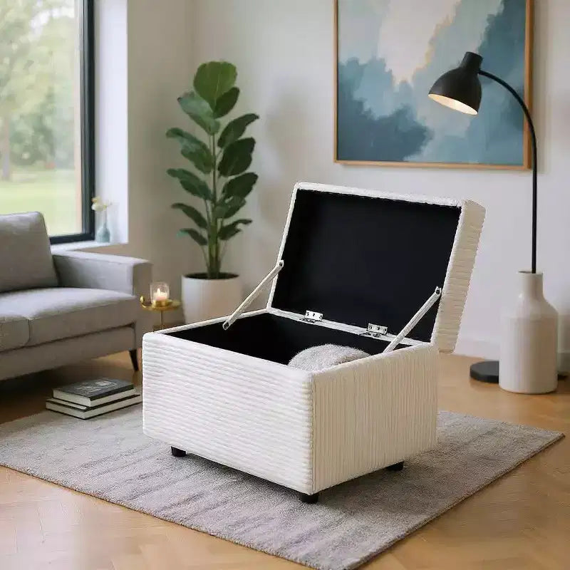 Corduroy Storage Ottoman, Soft Cushioned, Living Room
