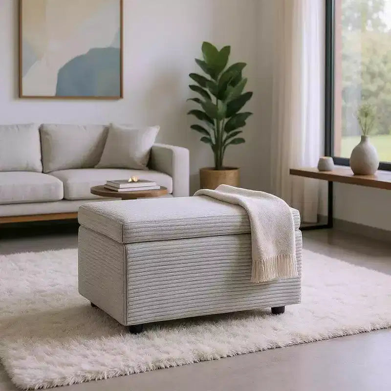 Corduroy Storage Ottoman, Soft Cushioned, Living Room