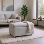 Corduroy Storage Ottoman, Soft Cushioned, Living Room