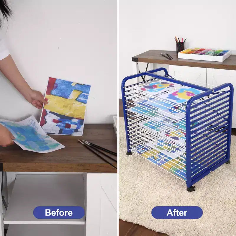 Mobile Art Drying Rack for Hanging Paintings, Suitable for Classrooms and Art Studios, Practical Heavy-Duty Storage Rack Equipped with Multiple Trays