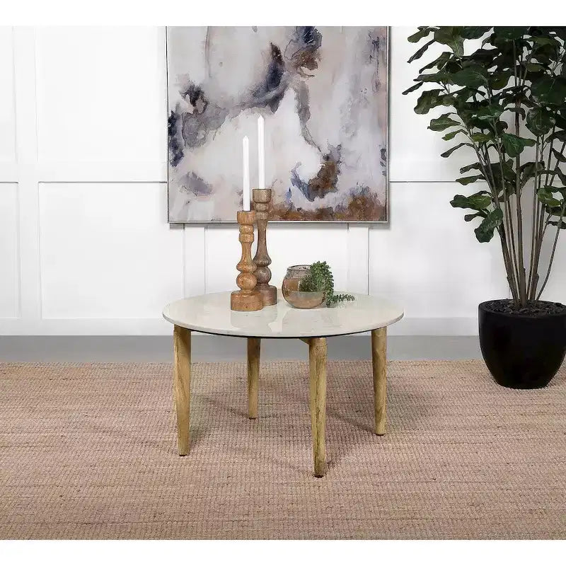 Round Marble Top Coffee Table White and