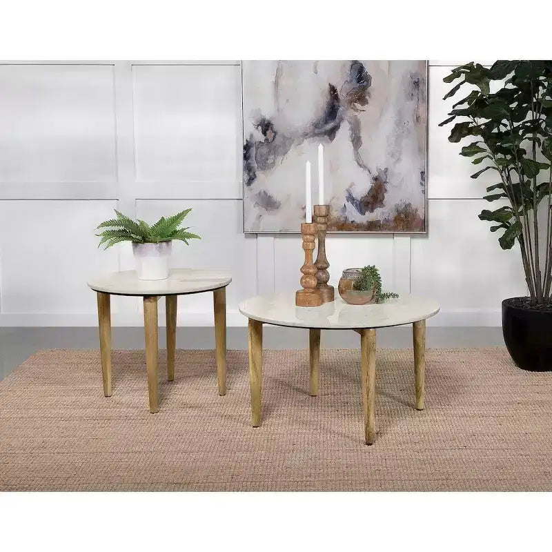 Round Marble Top Coffee Table White and