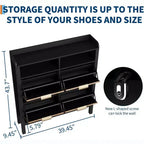 Fluted Narrow Shoe Storage Cabinet Organizer with Legs and 4 Flip Drawers, Freestanding Hidden Slim Shoe Storage for Entryway Living Room, Bedroom