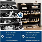 Fluted Narrow Shoe Storage Cabinet Organizer with Legs and 4 Flip Drawers, Freestanding Hidden Slim Shoe Storage for Entryway Living Room, Bedroom