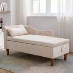 Velvet Chaise Lounge, Storage Pillow Nailhead Trim Rolled Arm, Living Room Bedroom Office, Beige