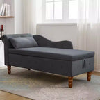 Velvet Chaise Lounge, Storage Pillow Nailhead Trim Rolled Arm, Living Room Bedroom Office, Beige