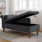 Velvet Chaise Lounge, Storage Pillow Nailhead Trim Rolled Arm, Living Room Bedroom Office, Beige