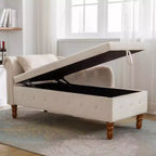 Velvet Chaise Lounge, Storage Pillow Nailhead Trim Rolled Arm, Living Room Bedroom Office, Beige
