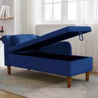 Velvet Chaise Lounge, Storage Pillow Nailhead Trim Rolled Arm, Living Room Bedroom Office, Beige