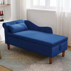 Velvet Chaise Lounge, Storage Pillow Nailhead Trim Rolled Arm, Living Room Bedroom Office, Beige
