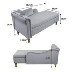 Velvet Chaise Lounge, Storage Pillow Nailhead Trim Rolled Arm, Living Room Bedroom Office, Beige