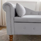 Velvet Chaise Lounge, Storage Pillow Nailhead Trim Rolled Arm, Living Room Bedroom Office, Beige