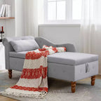 Velvet Chaise Lounge, Storage Pillow Nailhead Trim Rolled Arm, Living Room Bedroom Office, Beige