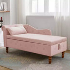 Velvet Chaise Lounge, Storage Pillow Nailhead Trim Rolled Arm, Living Room Bedroom Office, Beige