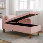 Velvet Chaise Lounge, Storage Pillow Nailhead Trim Rolled Arm, Living Room Bedroom Office, Beige