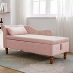 Velvet Chaise Lounge, Storage Pillow Nailhead Trim Rolled Arm, Living Room Bedroom Office, Beige