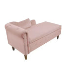 Velvet Chaise Lounge, Storage Pillow Nailhead Trim Rolled Arm, Living Room Bedroom Office, Beige