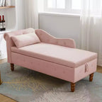 Velvet Chaise Lounge, Storage Pillow Nailhead Trim Rolled Arm, Living Room Bedroom Office, Beige