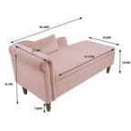 Velvet Chaise Lounge, Storage Pillow Nailhead Trim Rolled Arm, Living Room Bedroom Office, Beige
