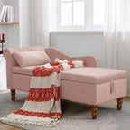 Velvet Chaise Lounge, Storage Pillow Nailhead Trim Rolled Arm, Living Room Bedroom Office, Beige