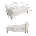 Velvet Chaise Lounge, Storage Pillow Nailhead Trim Rolled Arm, Living Room Bedroom Office, Beige