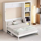 Space-Saving Solid Pine Wood Murphy Bed with Desk and Bookshelf