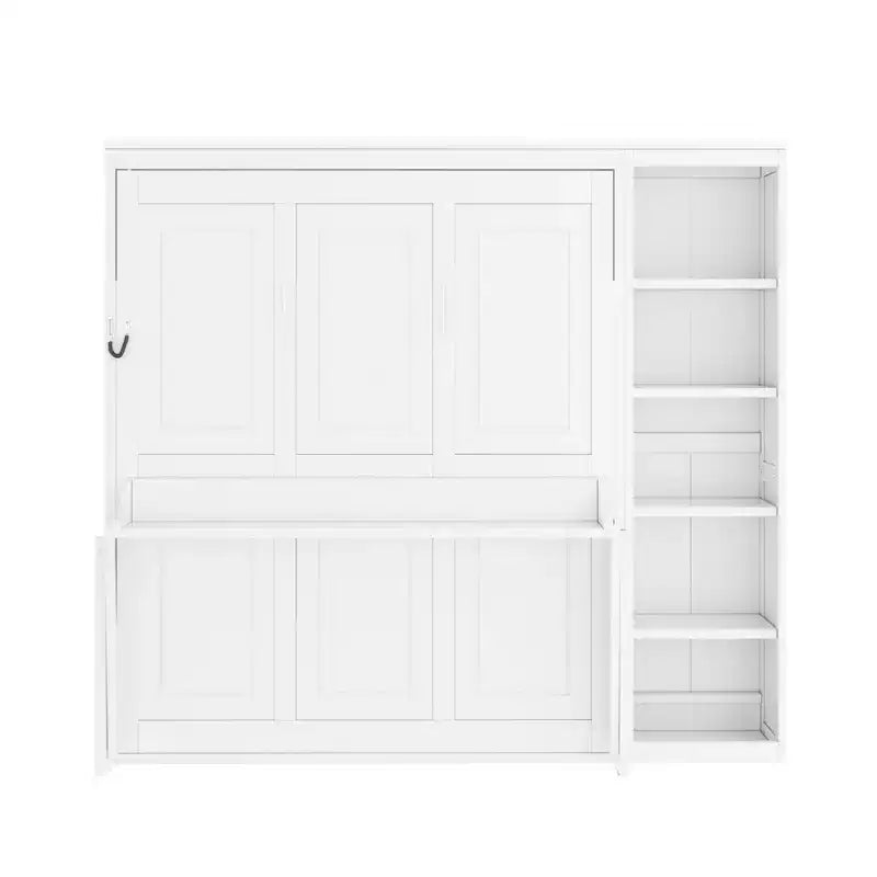 Space-Saving Solid Pine Wood Murphy Bed with Desk and Bookshelf