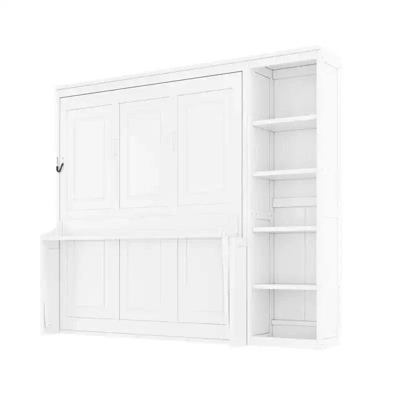 Space-Saving Solid Pine Wood Murphy Bed with Desk and Bookshelf