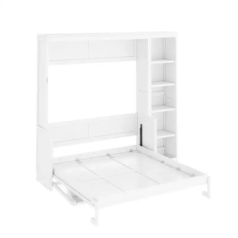 Space-Saving Solid Pine Wood Murphy Bed with Desk and Bookshelf