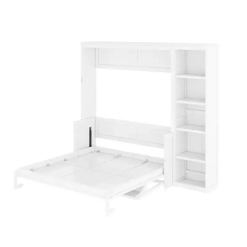 Space-Saving Solid Pine Wood Murphy Bed with Desk and Bookshelf
