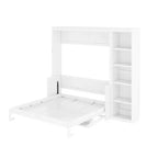 Space-Saving Solid Pine Wood Murphy Bed with Desk and Bookshelf