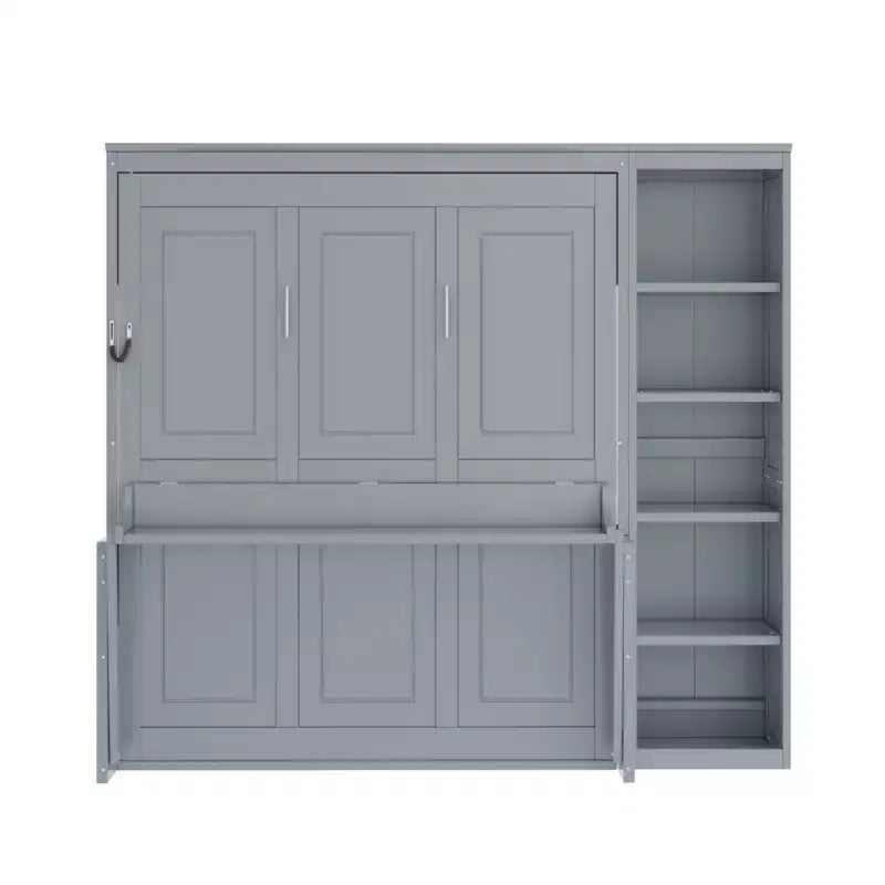 Space-Saving Solid Pine Wood Murphy Bed with Desk and Bookshelf