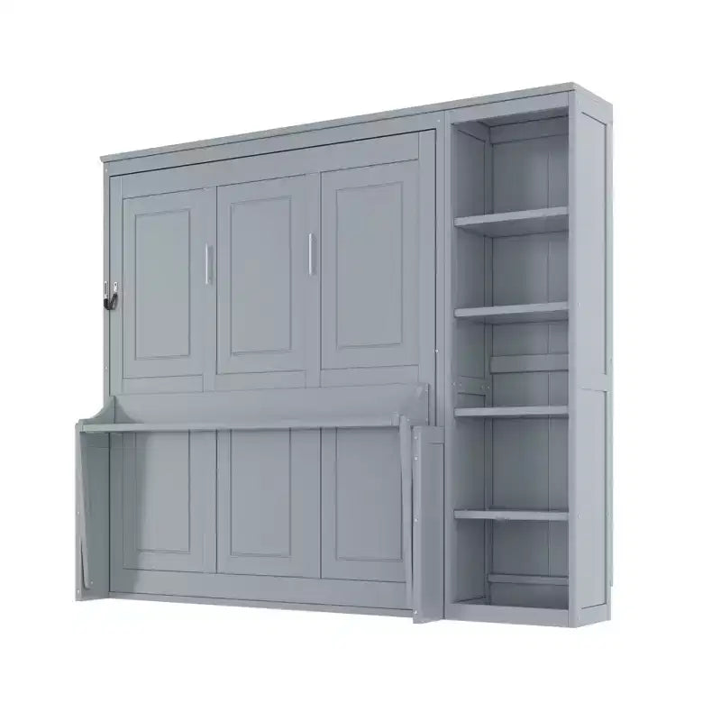 Space-Saving Solid Pine Wood Murphy Bed with Desk and Bookshelf