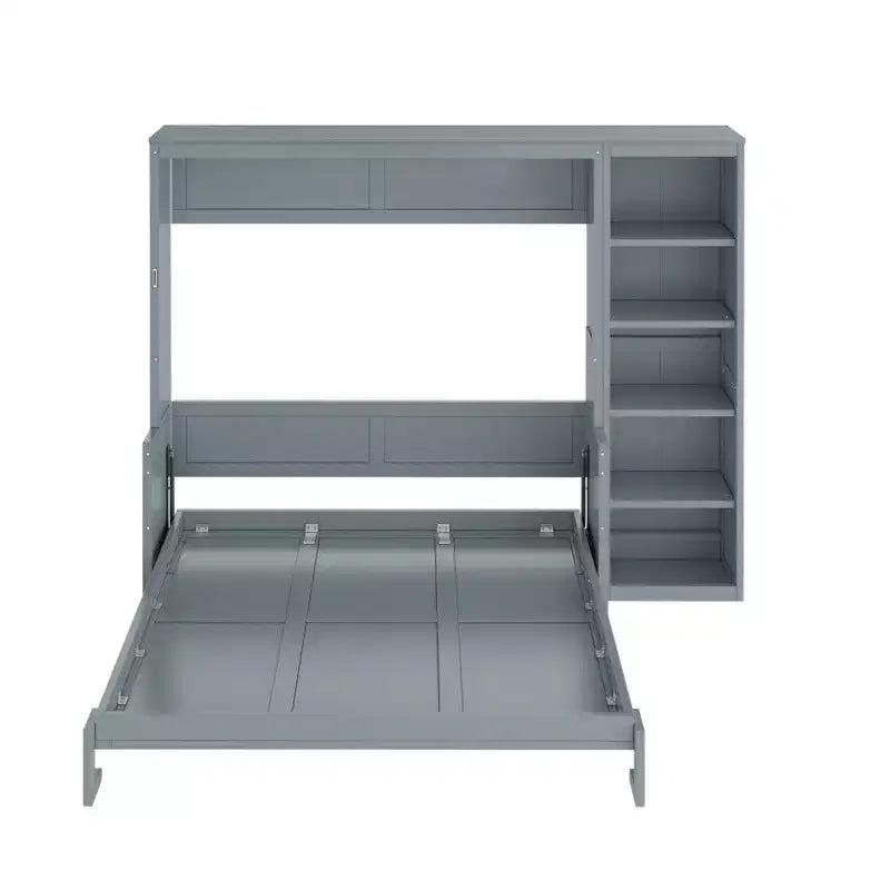 Space-Saving Solid Pine Wood Murphy Bed with Desk and Bookshelf
