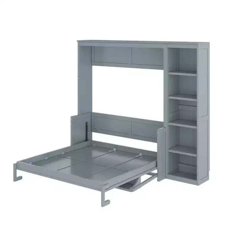 Space-Saving Solid Pine Wood Murphy Bed with Desk and Bookshelf