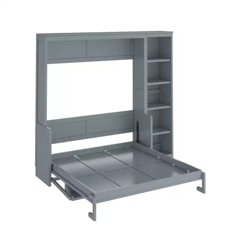Space-Saving Solid Pine Wood Murphy Bed with Desk and Bookshelf