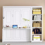 Space-Saving Solid Pine Wood Murphy Bed with Desk and Bookshelf