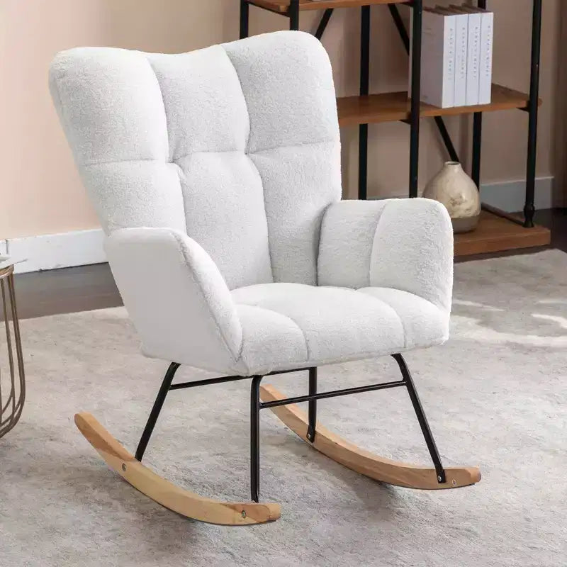 MAYEERTY Teddy Fabric Nursery Rocking Chair, Indoor Living Room Use, Ivory