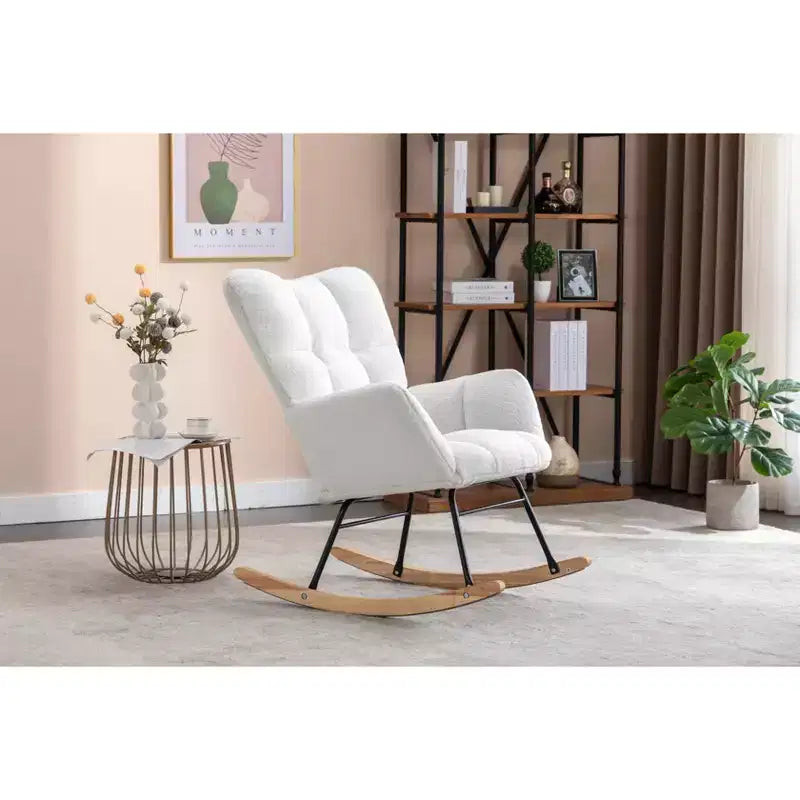 Teddy Fabric Nursery Rocking Chair, Indoor Living Room Use, Ivory
