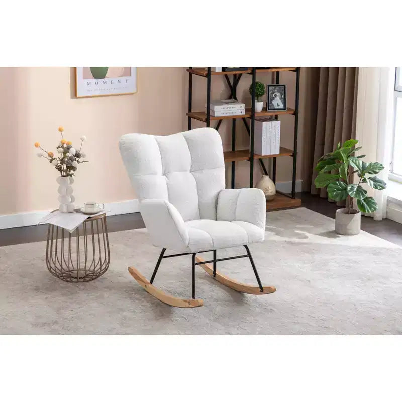 Teddy Fabric Nursery Rocking Chair, Indoor Living Room Use, Ivory