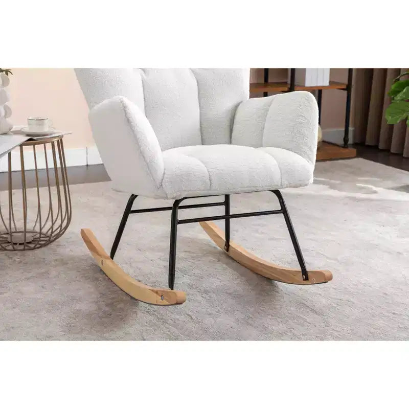 Teddy Fabric Nursery Rocking Chair, Indoor Living Room Use, Ivory