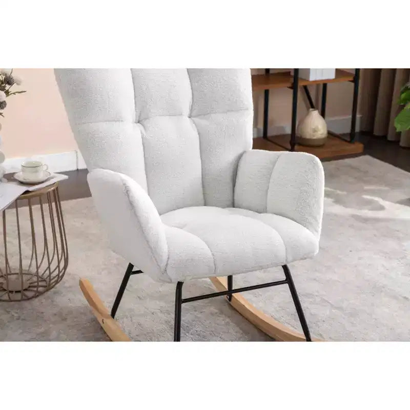 Teddy Fabric Nursery Rocking Chair, Indoor Living Room Use, Ivory