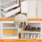 Closet System with 2 Wooden Drawers and Adjustable Shoes Rack