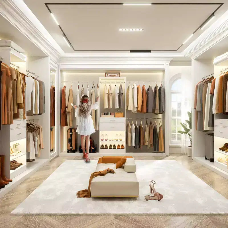 Closet System with 2 Wooden Drawers and Adjustable Shoes Rack